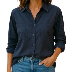 Zara Basics Sz XS  Navy Blue Long Sleeve Button Up Top. GUC